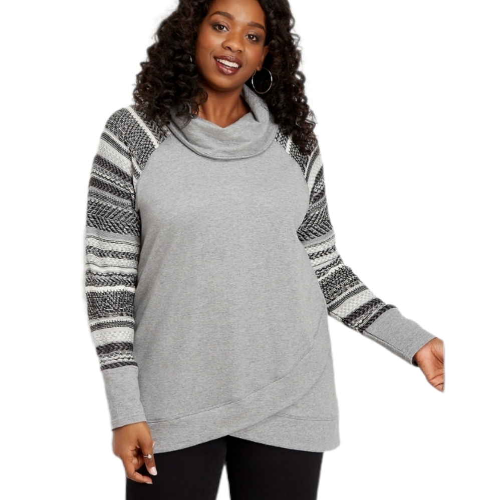 Maurices Cowl Neck Grey Long Sleeve Pullover Tulip Hemline Sweater‎ Size 0